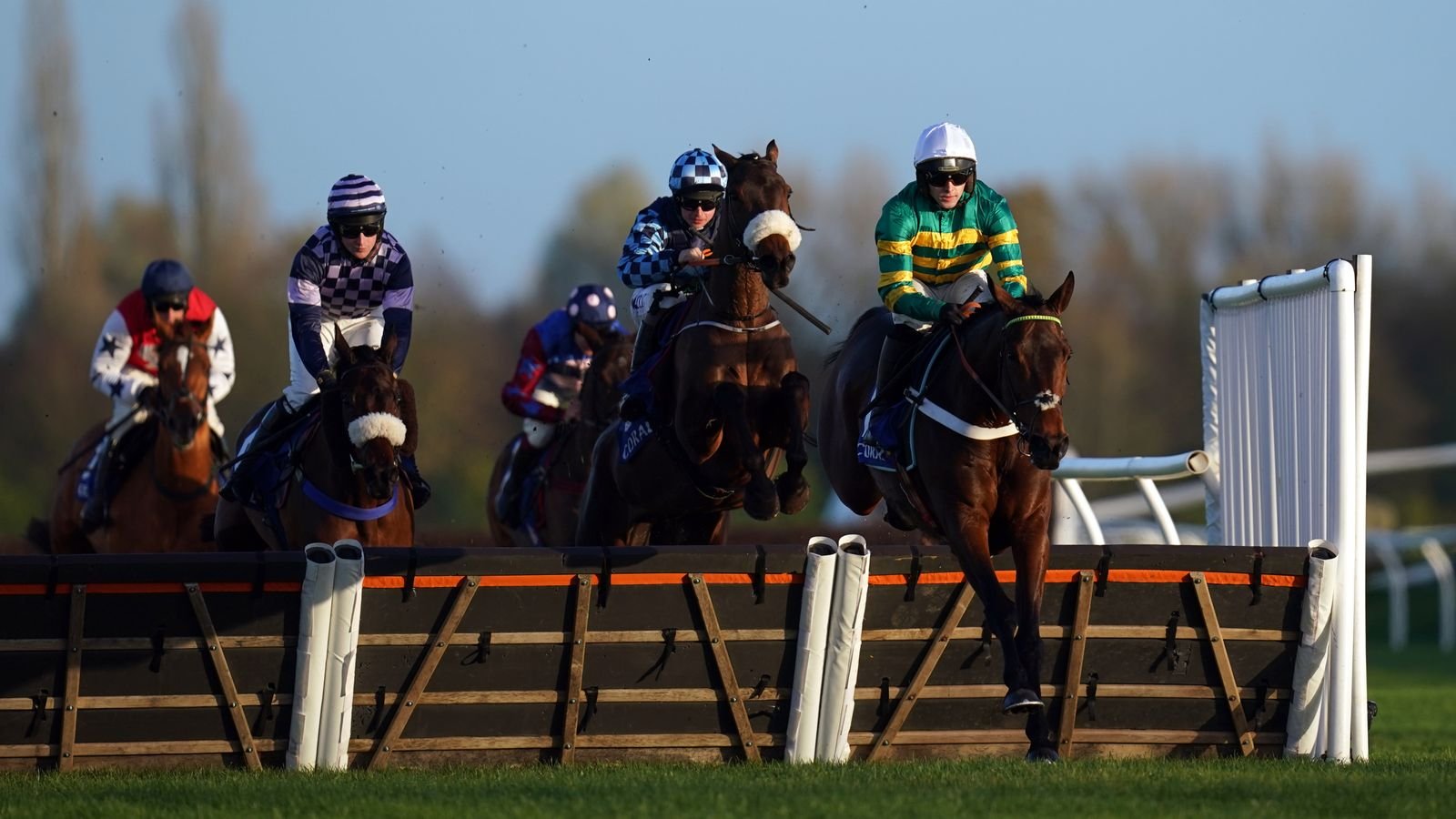 Champ jumps to the front in the Long Distance Hurdle at Newbury