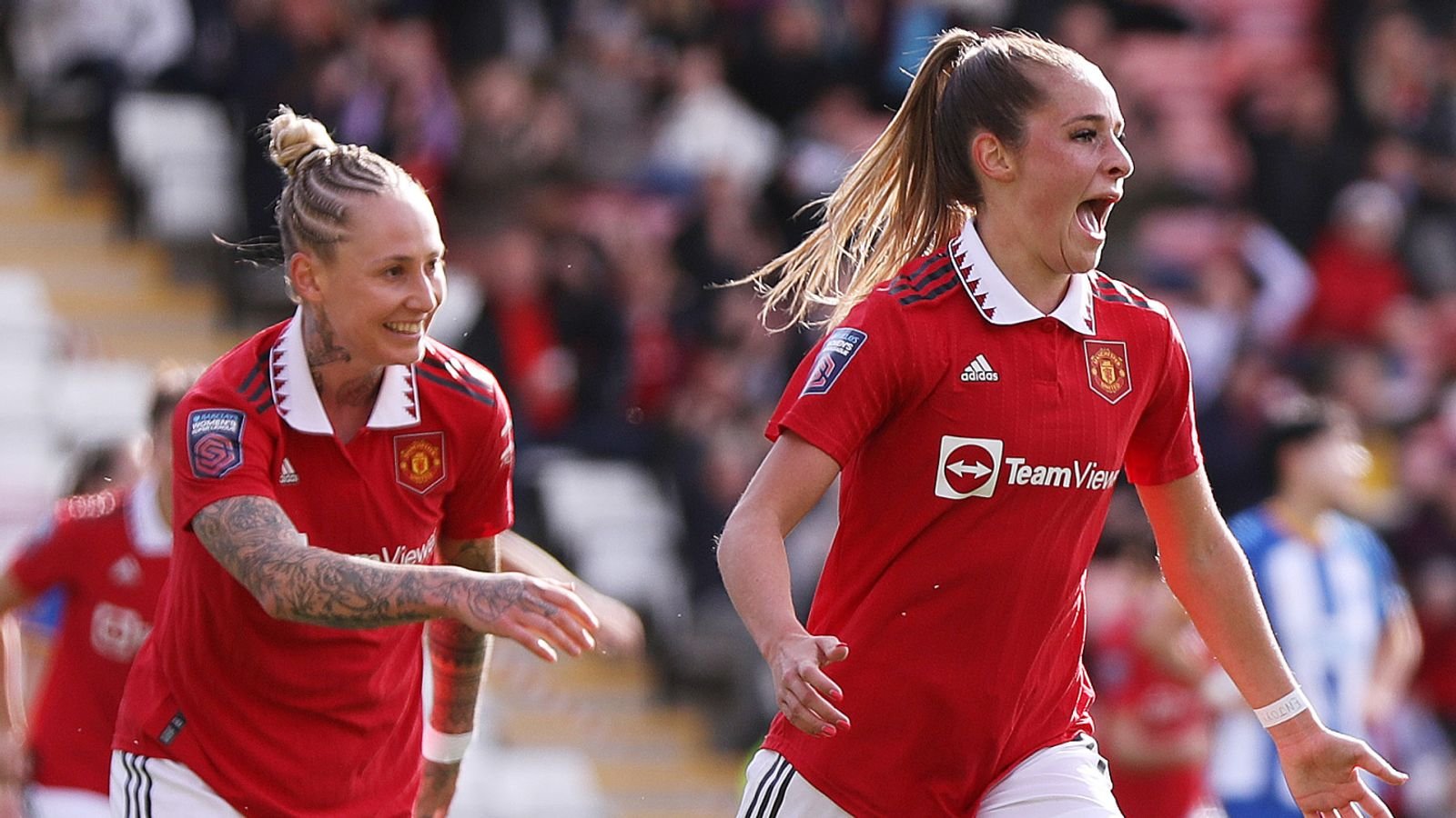 Ella Toone of Manchester United celebrates scoring a goal vs Brighton