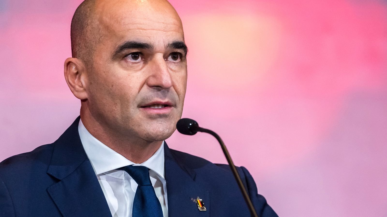 Belgium's national team coach Roberto Martinez speaks during the announcement of the national team squad members for the upcoming FIFA World Cup 2022 at the team headquarters in Tubize, Belgium, Thursday, Nov. 10, 2022. (AP Photo/Geert Vanden Wijngaert)