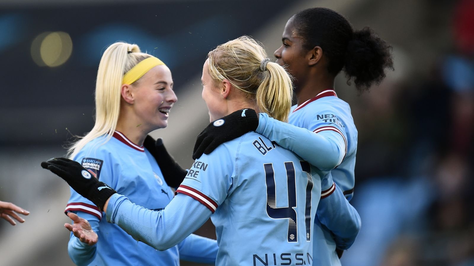 Julie Blakstad is congratulated after doubling Man City's lead