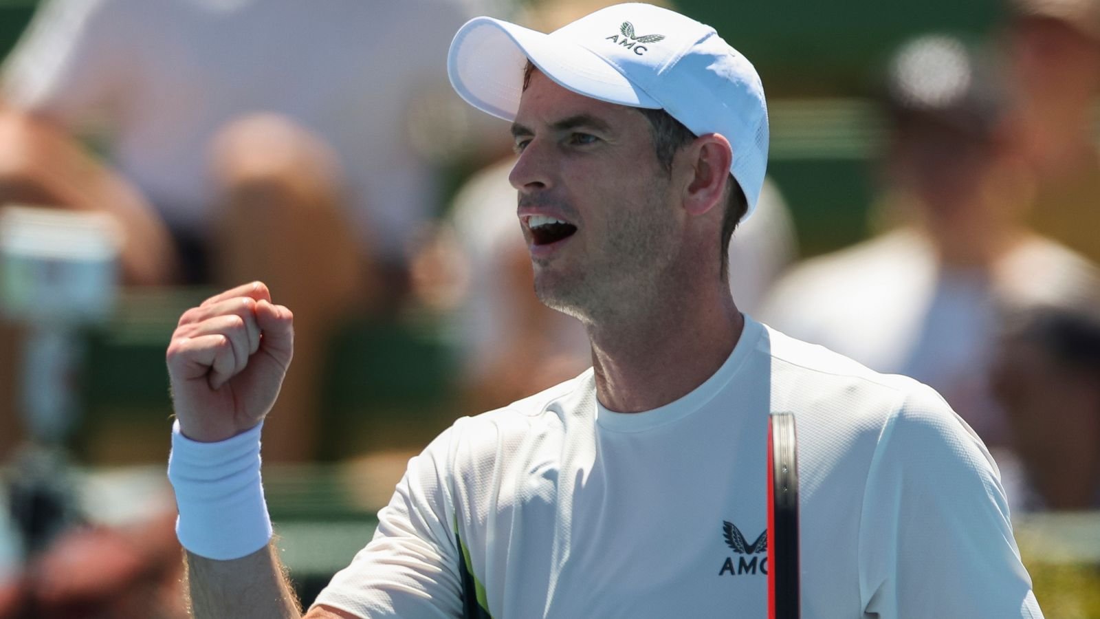 Andy Murray reacts after beating China's Zhang Zhizhen at Kooyong Classic in Melbourne (Associated Press)