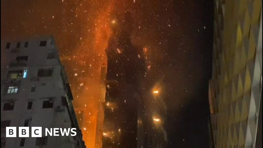 Hong Kong skyscraper fire seen on city's skyline