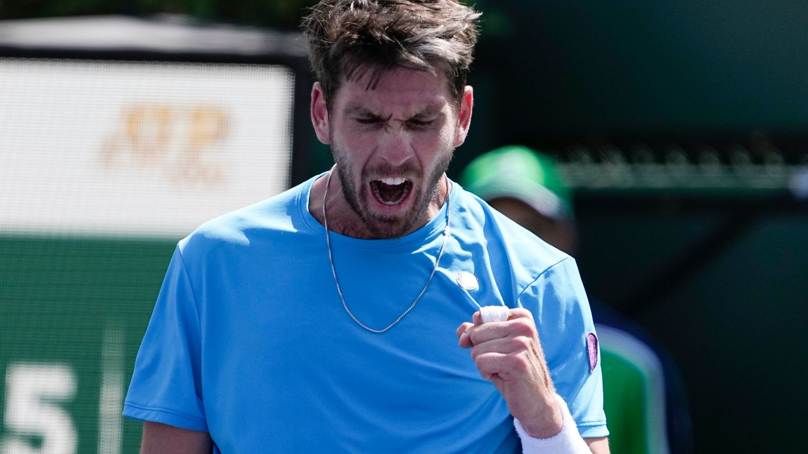 Cameron Norrie, of Britain, celebrates winning a point against Taro Daniel