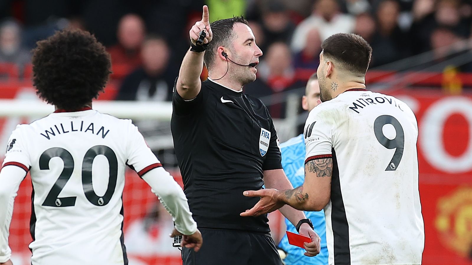 Aleksandar Mitrovic is sent off after shoving referee Chris Kavanagh